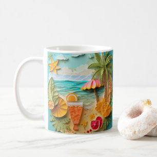 3D-Blick auf den tropischen Strand Kaffeetasse