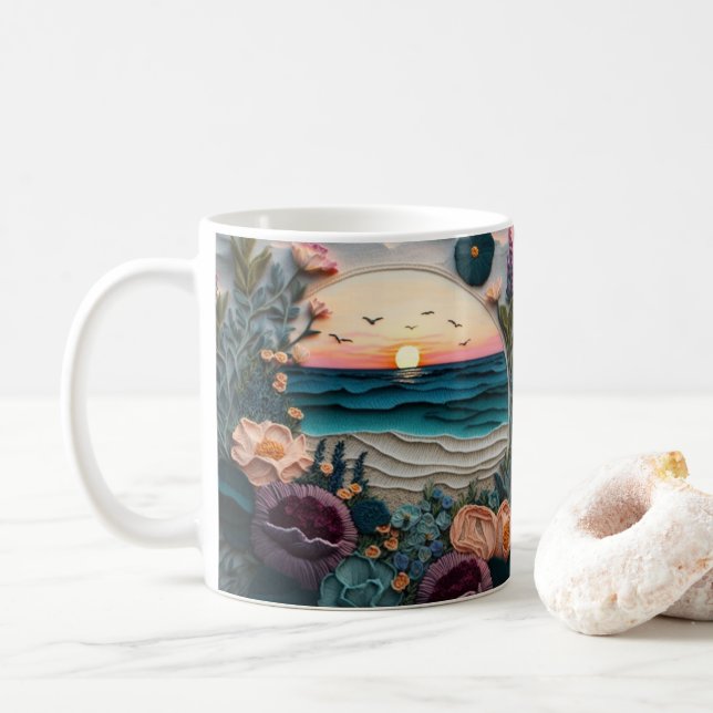 3D-Blick gedruckter Sonnenuntergang Kaffeetasse (Mit Donut)