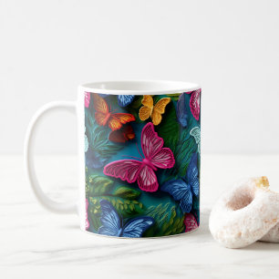 3D Blickende, leuchtend farbige Schmetterlinge Kaffeetasse