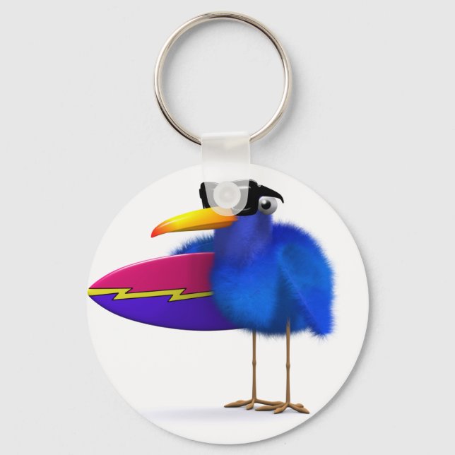 3d Blue Bird Surfboard Schlüsselanhänger (Vorderseite)