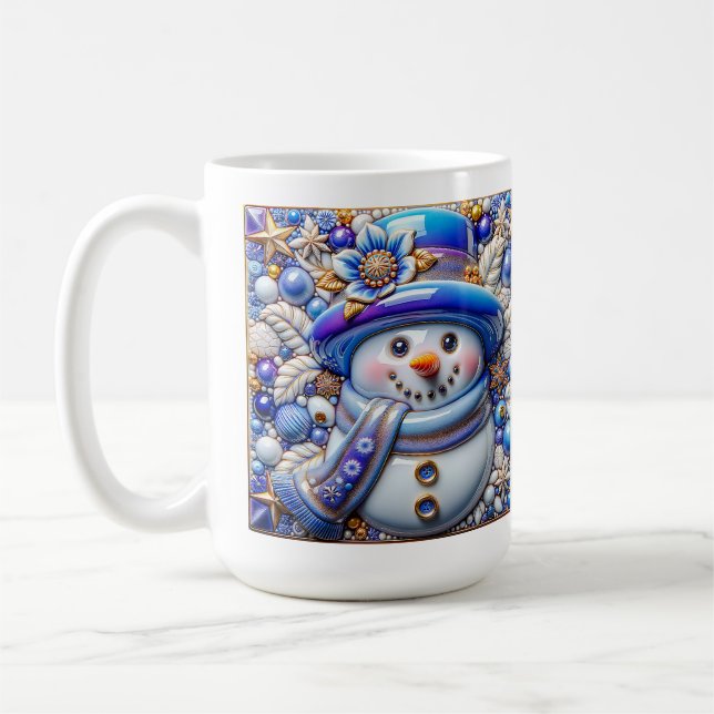 3D Blue Christmas Snowman  Kaffeetasse (Links)