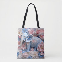 3D Blue Elephant Tasche Canvas Beutel mit Blume