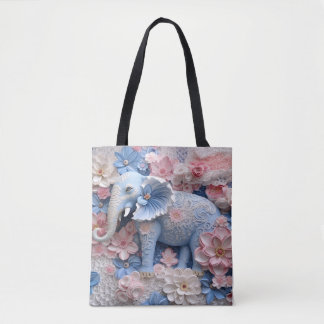3D Blue Elephant Tasche Canvas Beutel mit Blume