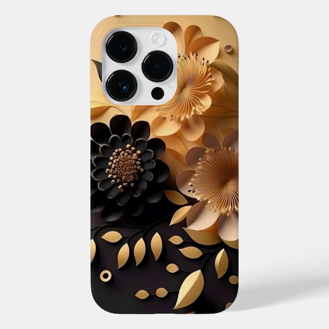 3D-Blume für Schwarz und Gold Case-Mate iPhone 14 Pro Hülle (Rückseite)