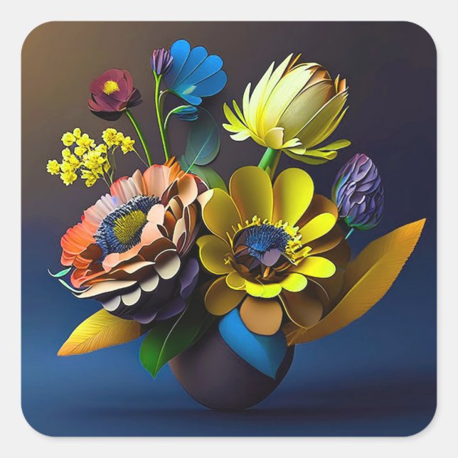 3D-Blume Quadratischer Aufkleber (Vorderseite)