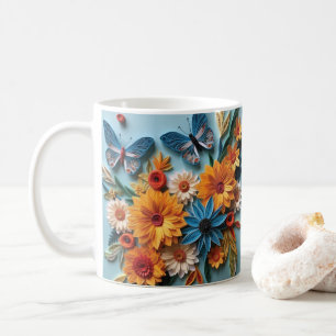 3D-Blume und Schmetterling Kaffeetasse