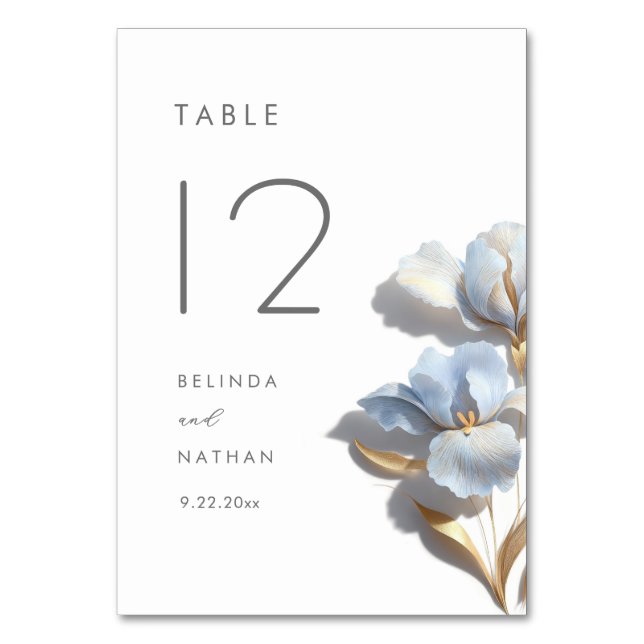 3D-Blumenblaue-Lilie-Hochzeit Tischnummer (Rückseite)