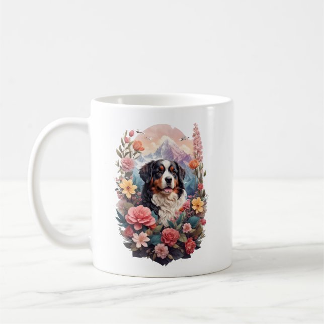 3D Blumenfantasy Bernese Mountain Dog Birds View Kaffeetasse (Links)