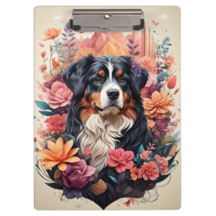 3D Blumenfantasy Bernese Mountain Dog Birds View Klemmbrett