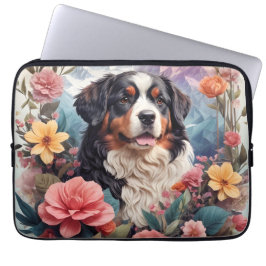 3D Blumenfantasy Bernese Mountain Dog Birds View Laptopschutzhülle