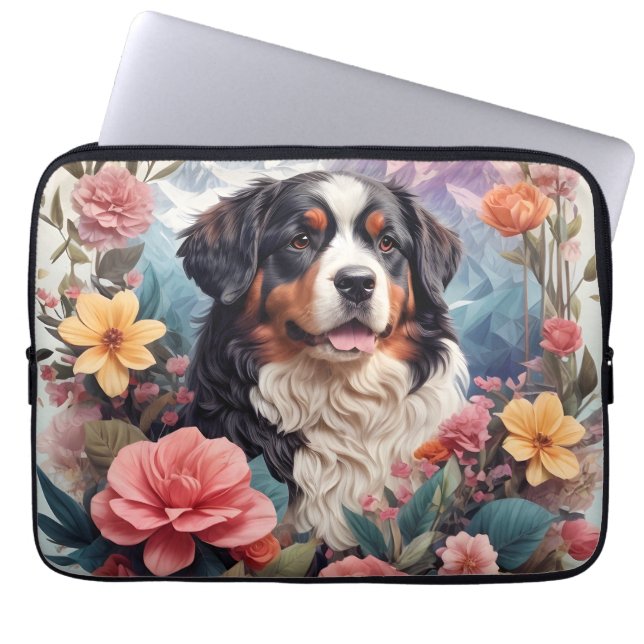 3D Blumenfantasy Bernese Mountain Dog Birds View Laptopschutzhülle (Vorderseite)