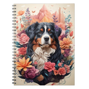 3D Blumenfantasy Bernese Mountain Dog Birds View Notizblock