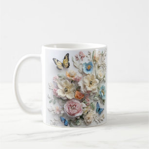 3d Blumenmuster mit lebhaften Schmetterlingen Kaffeetasse