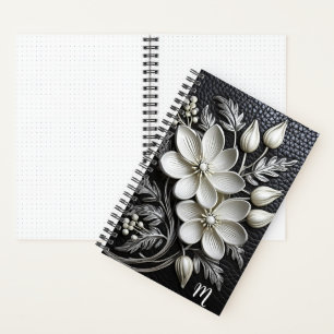3D-Blumenmuster mit Reliefprägung in schwarzem Led Notizbuch
