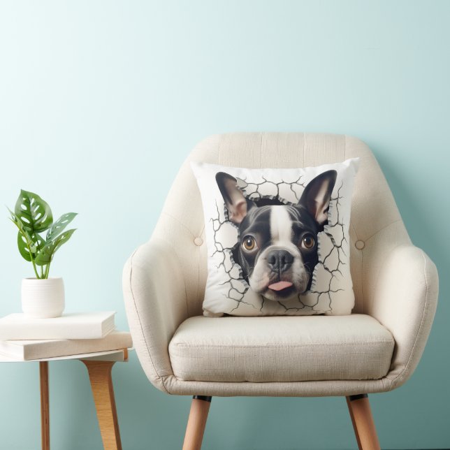 3D Boston Terrier Cracked Hole Kissen (Stuhl )