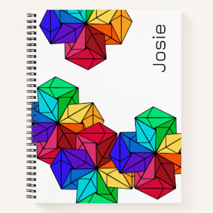 3D Bright Rainbow Random Cubes auf weißem Namen Notizbuch