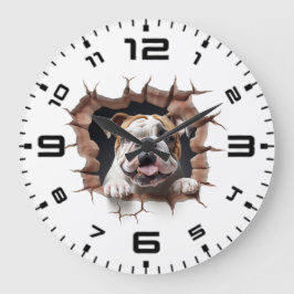 3D Bulldog Cradle Hole Große Wanduhr