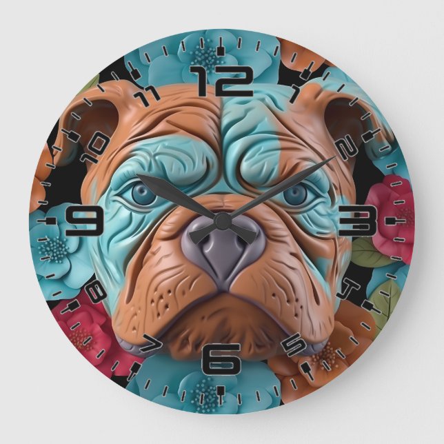3D Bulldog Große Wanduhr (Vorderseite)