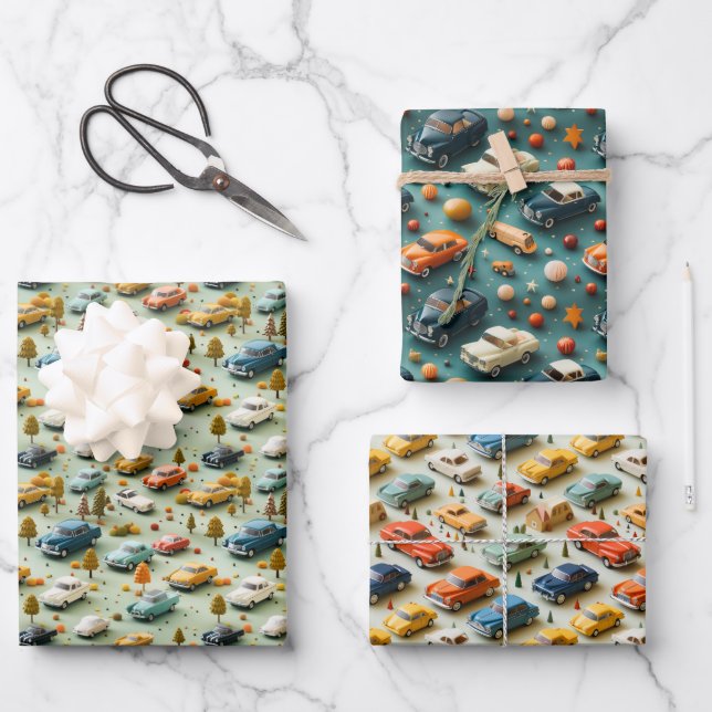 3D Car Adventure Wrapping Paper Geschenkpapier Set (Vorderseite)