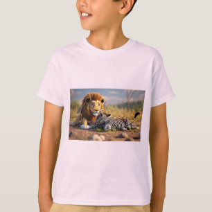 3D-Cartoon-Löwe frisst Zebra – wilde Savannah-Szen T-Shirt