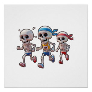 “3D-Cartoon-Skelett-Rennen • Lustiges Laufendes Sk Poster