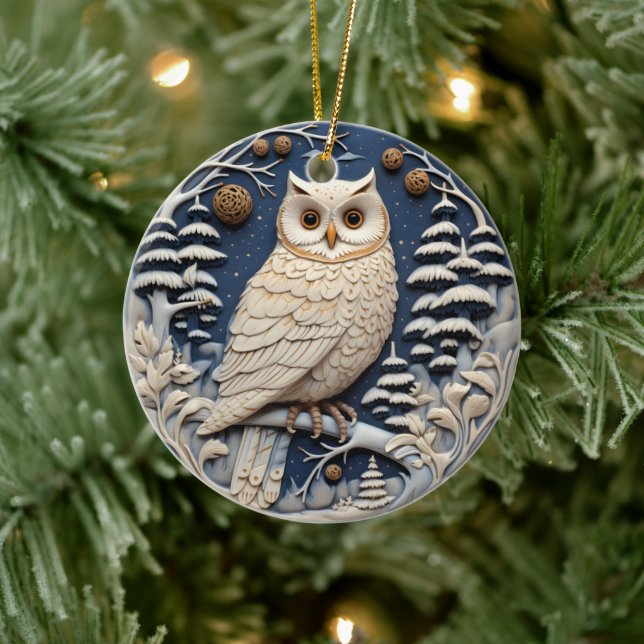 3D Chirstmas Niedliches Weißes Owl Animal Keramik Ornament (Baum)