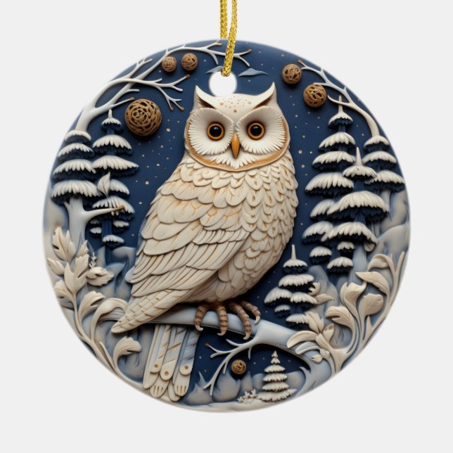3D Chirstmas Niedliches Weißes Owl Animal Keramik Ornament (Vorne)