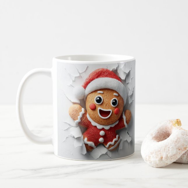 3D Christmas Gingerbread Hole In A Wall Mug Wrap Kaffeetasse (Mit Donut)