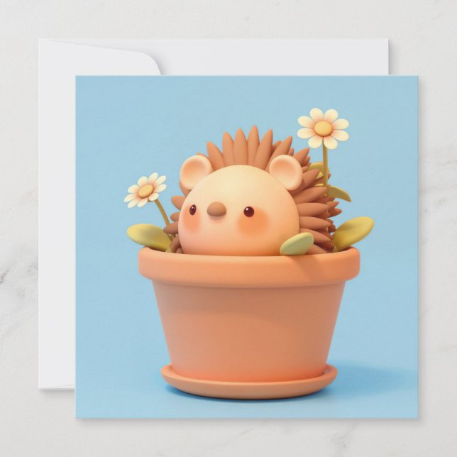 3D Clay Porcupine in Orange Flower Pot Postcard (Vorderseite)