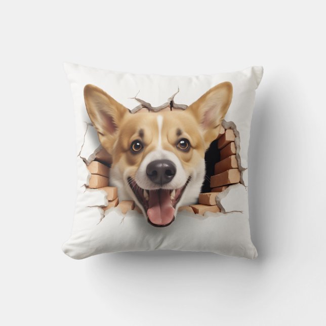 3D Corgi Cracked Hole Kissen (Vorderseite)