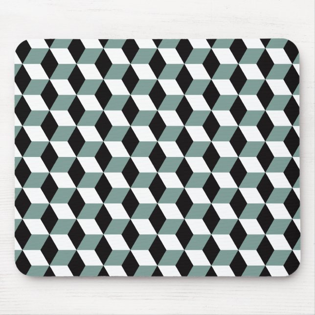 3D Cubes Muster in Black & White Aqua Blue Mousepad (Vorne)
