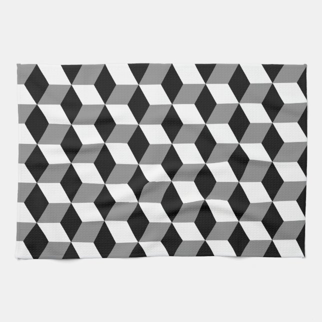 3D-Cubes-Muster in Grau, Schwarz und Weiß Handtuch (Horizontal)