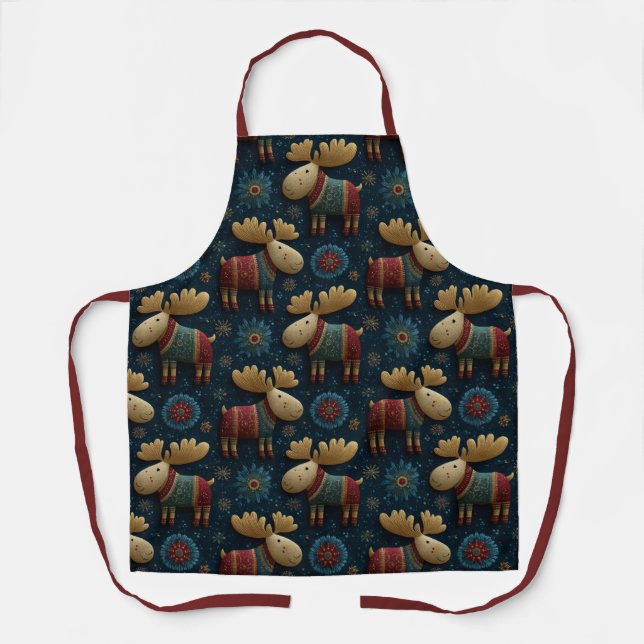 3D Cute Christmas Moose In Sweater Schürze (Vorderseite)