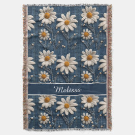3D Daisy Embroidery Denim Custom Blanket  Decke