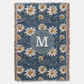 3D Daisy Embroidery Denim Custom Blanket  Decke