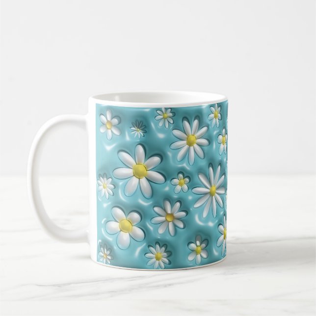 3D Daisy Floral Mug – Cute Blue Aesthetic Coffee  (Gauche)