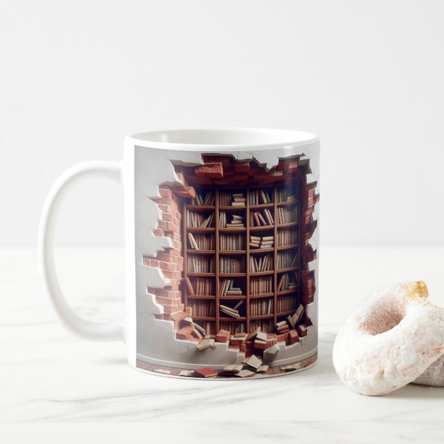 3D-Darstellung eines Loches in einer Ziegelwand Kaffeetasse (Mit Donut)