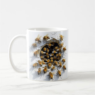 3D-Darstellung von Bienen aus einem Loch Kaffeetasse
