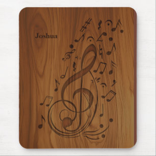 3D Debossed Clef Musical Notes on Wood Mousepad
