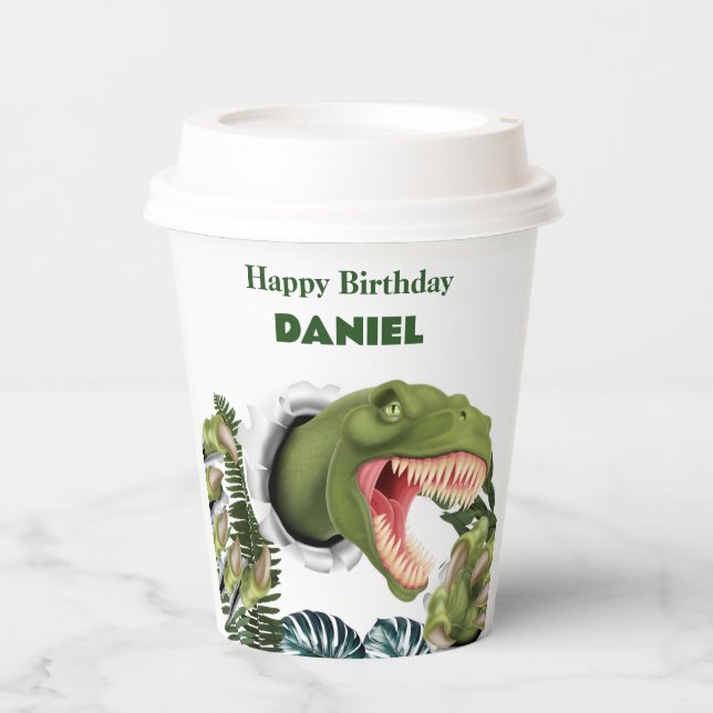 3D-Dinosaur-Geburtstag Pappbecher (Vorderseite)