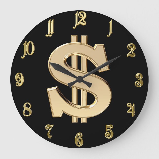3D-Dollar-Zeichen Große Wanduhr (Vorderseite)