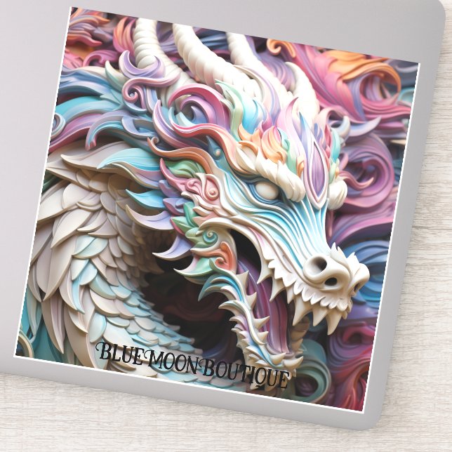 3D-Drachen und Blume - Vinyl-Aufkleber nach Maß ge Aufkleber (Detail)