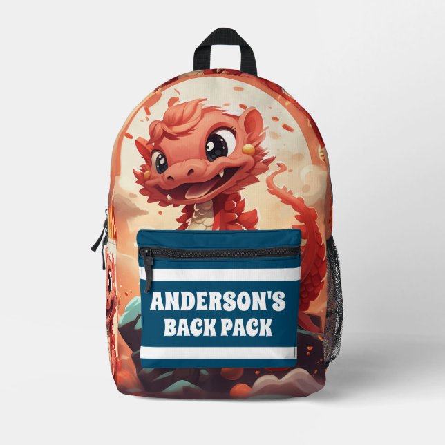 3D Dragon Personalisiert Kids Name Bedruckter Rucksack (Vorderseite)