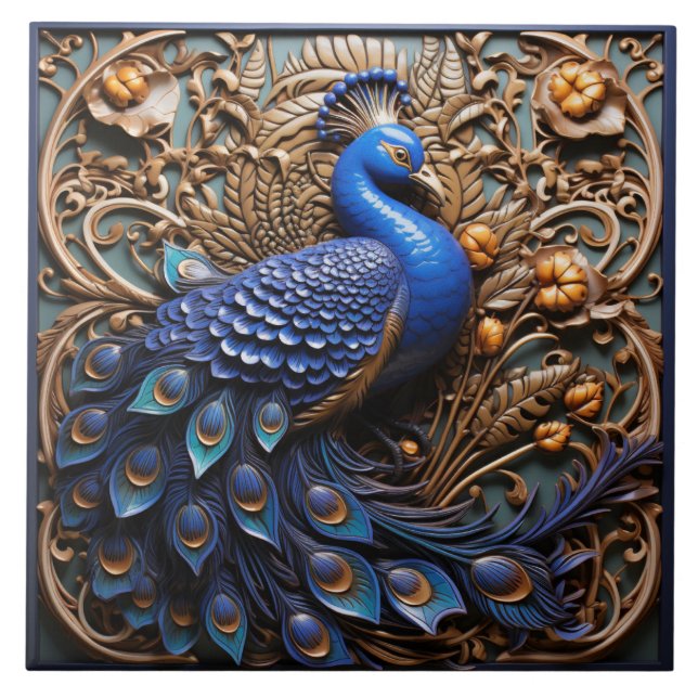 3D-Effekt Blau-Pfau, Barock Fliese (Vorderseite)
