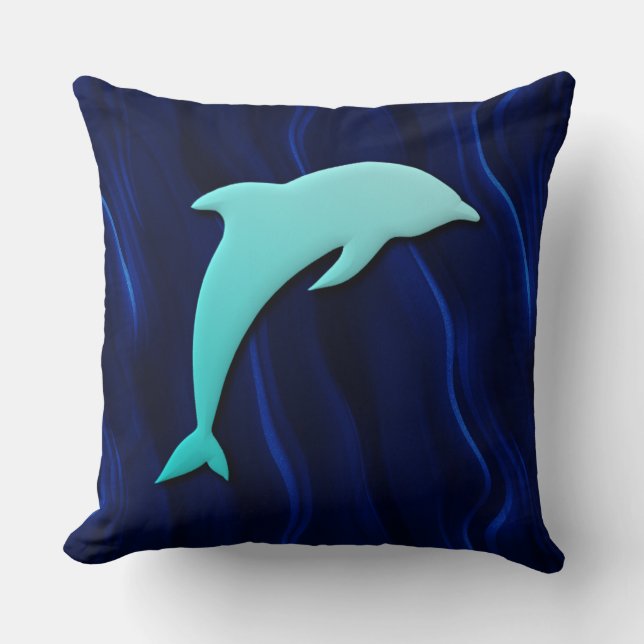 3D-Effekt Blue Dolphin Deep Water Sea Blue Kissen (Vorderseite)