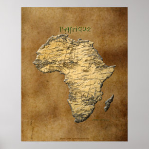 3D-Effekt-Karte von AFRICA auf Imitate Pergament B Poster
