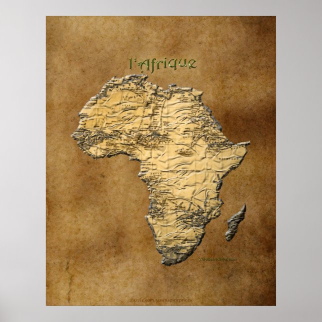3D-Effekt-Karte von AFRICA auf Imitate Pergament B Poster (Vorne)