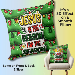 3D-Effekt-Weihnachten - Jesus ist der Grund Grün Kissen
