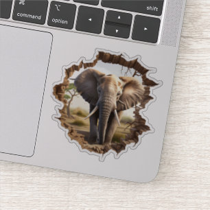 3D Elephant Wall Break Art - Realistische Safari ( Aufkleber
