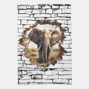 3D Elephant Wall Break Art - Realistische Safari ( Geschirrtuch